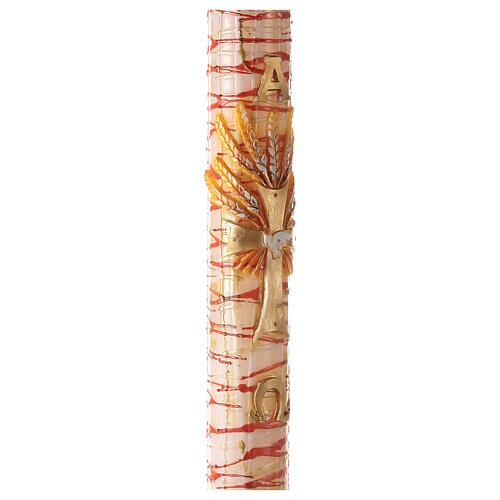 Paschal candle with Alpha, Omega, cross and red ears of wheat 120x8 cm 5