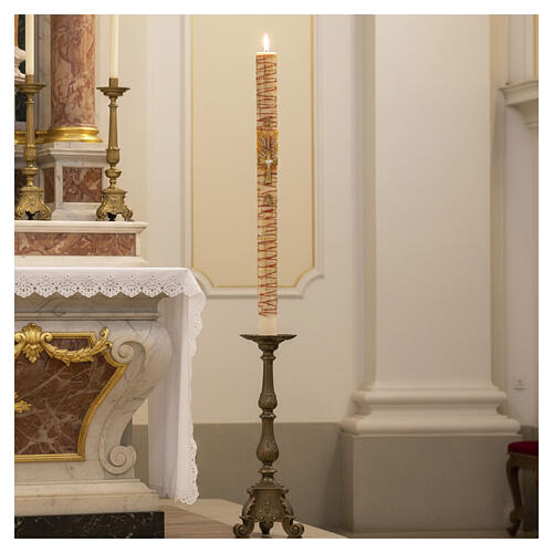Paschal candle with Alpha, Omega, cross and red ears of wheat 120x8 cm 2