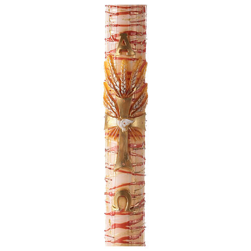 Cierge pascal Alpha Oméga croix avec épis rouges gouttes 120x8 cm 1