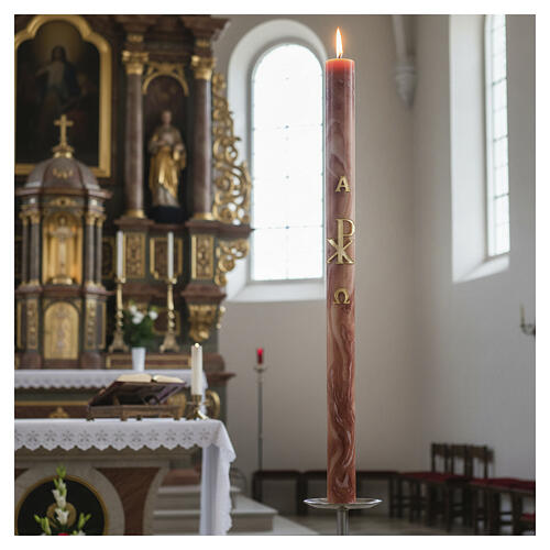 Paschal candle with Chi-Rho, Alpha and Omega, marble finish, 120x8 cm 2