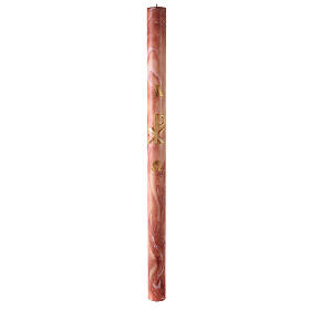 Círio Pascal marmoreado matizes cor-de-rosa com XP, Alfa e Ómega, 120x8 cm
