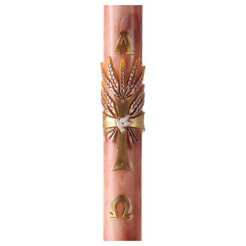 Paschal candle with cross and red ears of wheat, marble finish, 120x8 cm 1