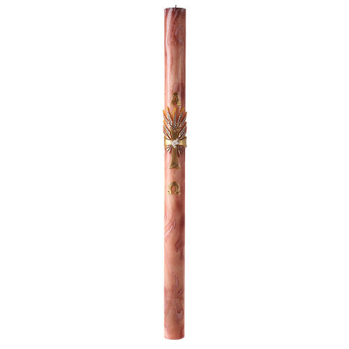 Cierge pascal effet marbre rose croix épis rouges 120x8 cm 2