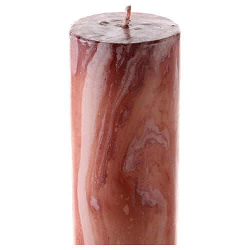 Cierge pascal effet marbre rose croix épis rouges 120x8 cm 6
