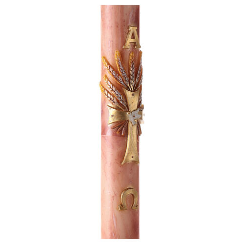 Círio Pascal marmoreado cor-de-rosa Cruz Espigas, Alfa e Ómega, 120x8 cm 5