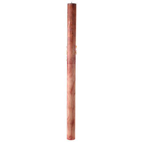 Círio Pascal marmoreado cor-de-rosa Cruz Espigas, Alfa e Ómega, 120x8 cm 7