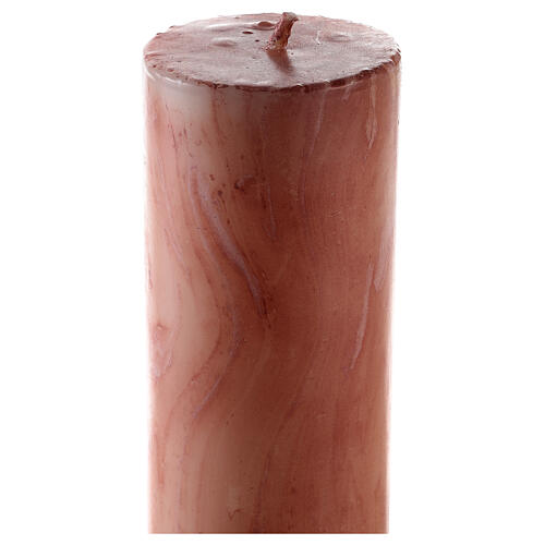 Cierge pascal effet marbre rose croix moderne avec agneau Alpha Oméga 120x8 cm 6
