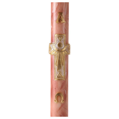 Osterkerze, Alpha und Omega, Kreuz, rosa marmoriert, 120x8 cm 1