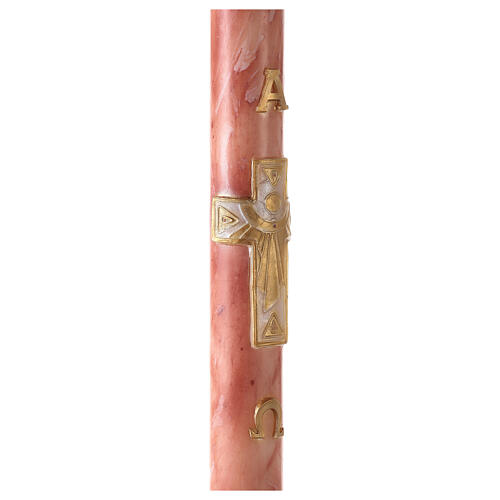 Osterkerze, Alpha und Omega, Kreuz, rosa marmoriert, 120x8 cm 5