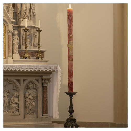 Paschal candle with marble finish, Alpha, Omega and cross 120x8 cm 2
