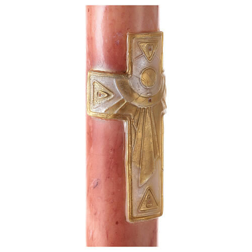 Cierge pascal effet marbre rose croix avec soleil Alpha Oméga 120x8 cm 3