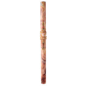 Osterkerze, Kreuz, Auferstandener Jesus, rosa marmoriert, 120x8 cm