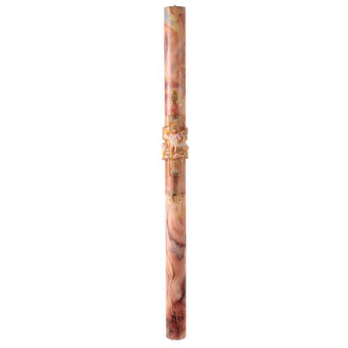 Osterkerze, Kreuz, Auferstandener Jesus, rosa marmoriert, 120x8 cm 2