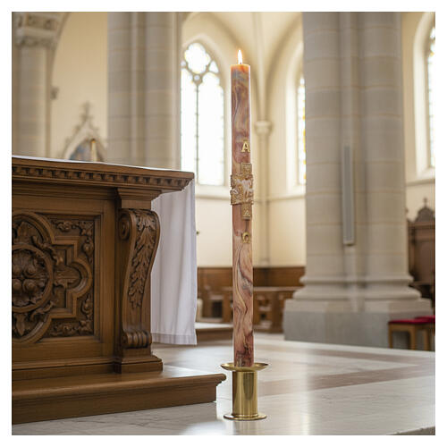 Marbled Paschal candle with cross and Risen Jesus 120x8 cm 2