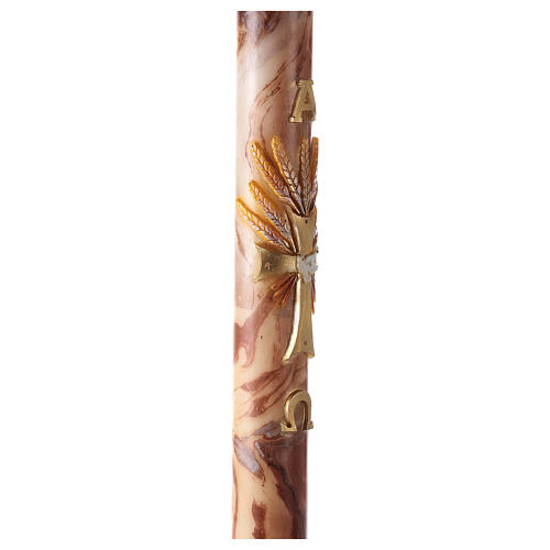 Marbled Paschal candle with cross and red ears of wheat 120x8 cm 5