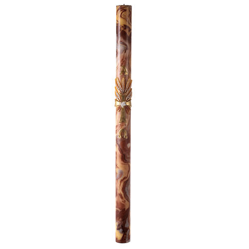 Cierge pascal croix épis rouges effet marbre marron 120x8 cm 2