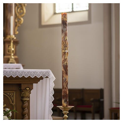 Paschal Candle Cross red wheat marbled spots 120x8 cm 2