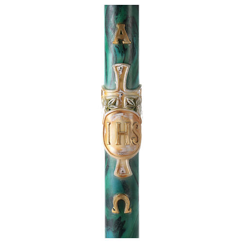 Green marbled Paschal candle with JHS 120x8 cm 1