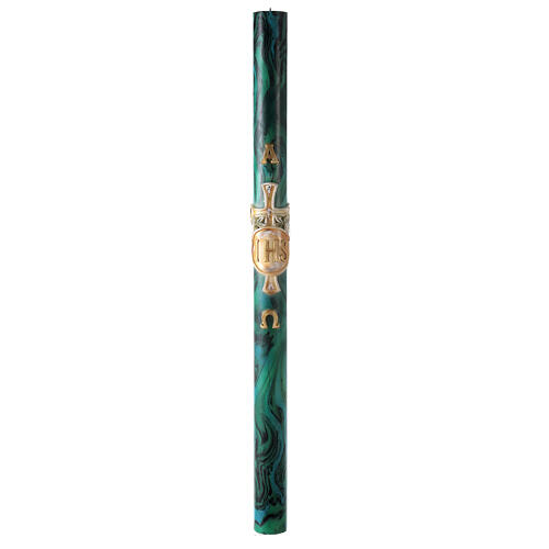 Green marbled Paschal candle with JHS 120x8 cm 2