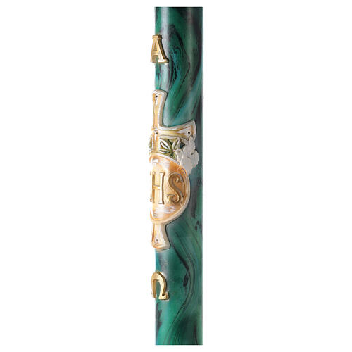 Green marbled Paschal candle with JHS 120x8 cm 4