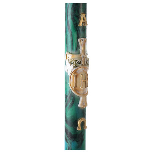 Green marbled Paschal candle with JHS 120x8 cm 5
