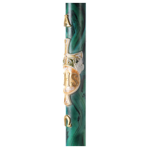 Green marbled Paschal candle with JHS 120x8 cm 5