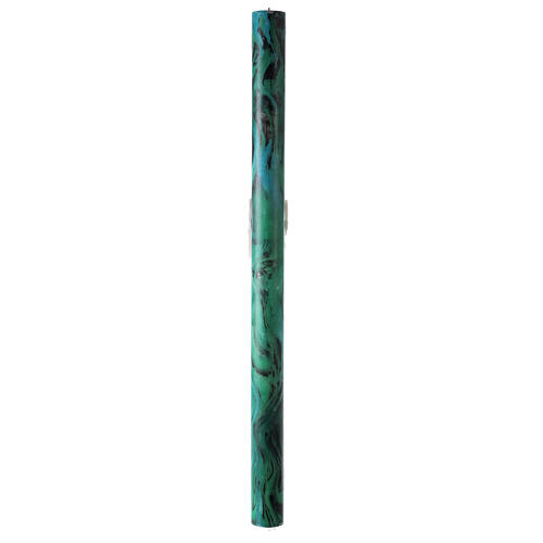 Círio Pascal marmoreado verde Cruz JHS pombas, Alfa e Ómega, 120x8 cm 6