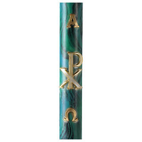 Green marbled Paschal candle with Chi-Rho, Alpha and Omega 120x8 cm