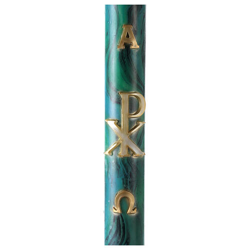 Green marbled Paschal candle with Chi-Rho, Alpha and Omega 120x8 cm 1