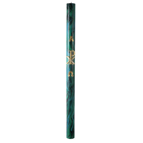 Green marbled Paschal candle with Chi-Rho, Alpha and Omega 120x8 cm 2