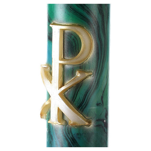 Green marbled Paschal candle with Chi-Rho, Alpha and Omega 120x8 cm 3