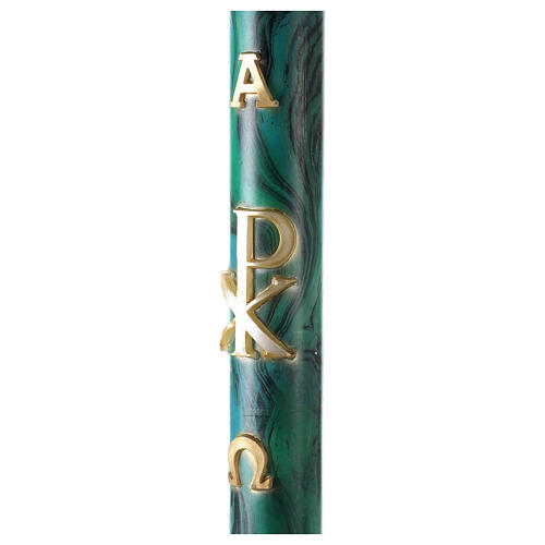 Green marbled Paschal candle with Chi-Rho, Alpha and Omega 120x8 cm 4