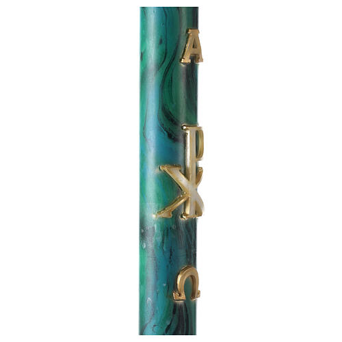 Green marbled Paschal candle with Chi-Rho, Alpha and Omega 120x8 cm 5