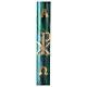 Green marbled Paschal candle with Chi-Rho, Alpha and Omega 120x8 cm s1