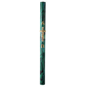 Paschal candle with Alpha, Omega and cross, green marble finish, 120x8 cm