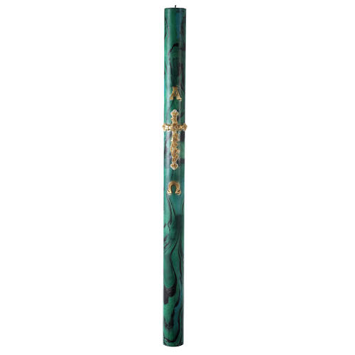 Paschal candle with Alpha, Omega and cross, green marble finish, 120x8 cm 2