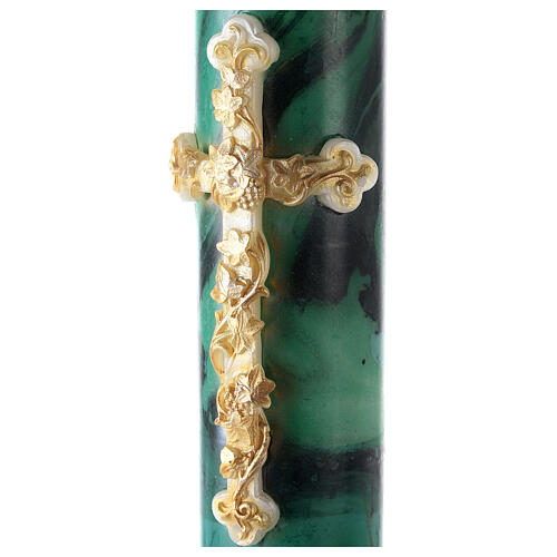 Paschal candle with Alpha, Omega and cross, green marble finish, 120x8 cm 3