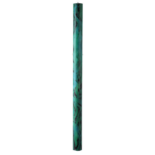 Paschal candle with Alpha, Omega and cross, green marble finish, 120x8 cm 6