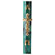 Paschal candle with Alpha, Omega and cross, green marble finish, 120x8 cm s1