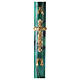 Paschal candle with Alpha, Omega and cross, green marble finish, 120x8 cm s1