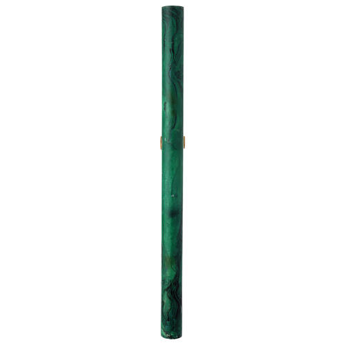 Paschal candle with golden cross, Alpha and Omega, green marble finish, 120x8 cm 4