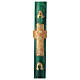 Paschal candle with golden cross, Alpha and Omega, green marble finish, 120x8 cm s1