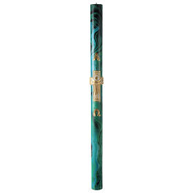 Cirio Pascual Alfa Omega cruz dorada veteado verde 120x8 cm