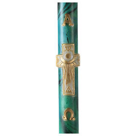 Cierge pascal marbré vert Alpha Oméga et croix latine avec soleil 120x8 cm