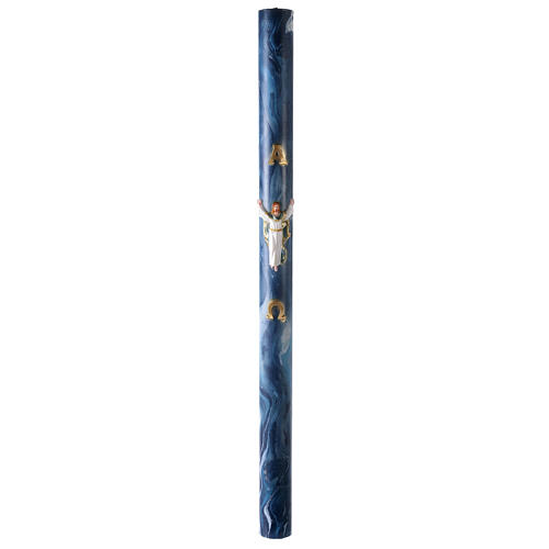 Paschal candle with blue marble finish and Risen Jesus 120x8 cm 2