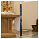 Paschal candle with blue marble finish and Risen Jesus 120x8 cm s2