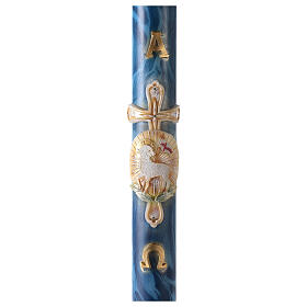 Paschal candle with blue marble finish, cross and lamb, 120x8 cm