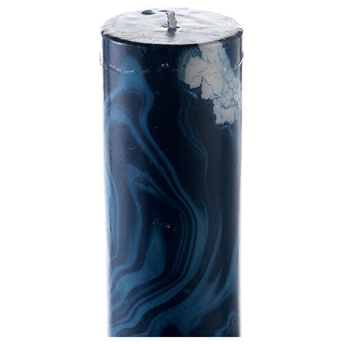 Paschal candle with blue marble finish, cross and lamb, 120x8 cm 6