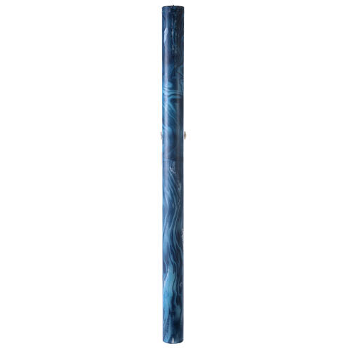 Paschal candle with blue marble finish, cross and lamb, 120x8 cm 8