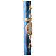 Paschal candle with blue marble finish, cross and lamb, 120x8 cm s5